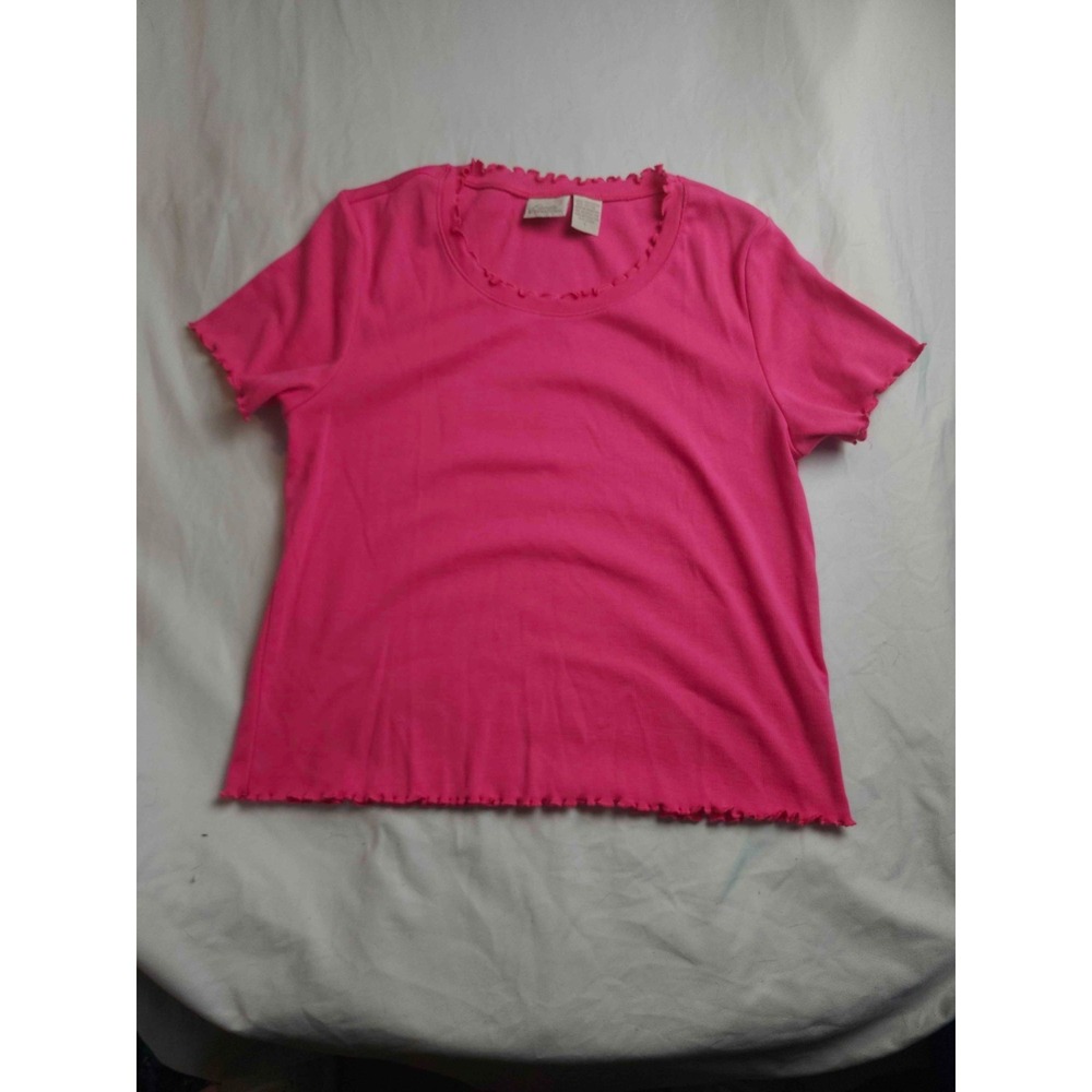 Fiorlini International Shirt Top Womens Large Pink Knit Ruffle Trim Barbiecore